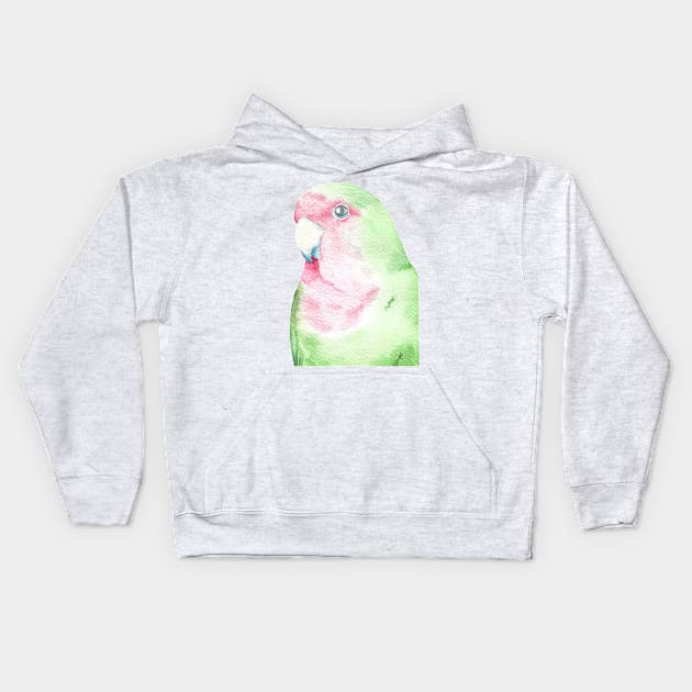 watercolor lovebird inséparable painting portrait pink green bird Kids Hoodie by Oranjade0122